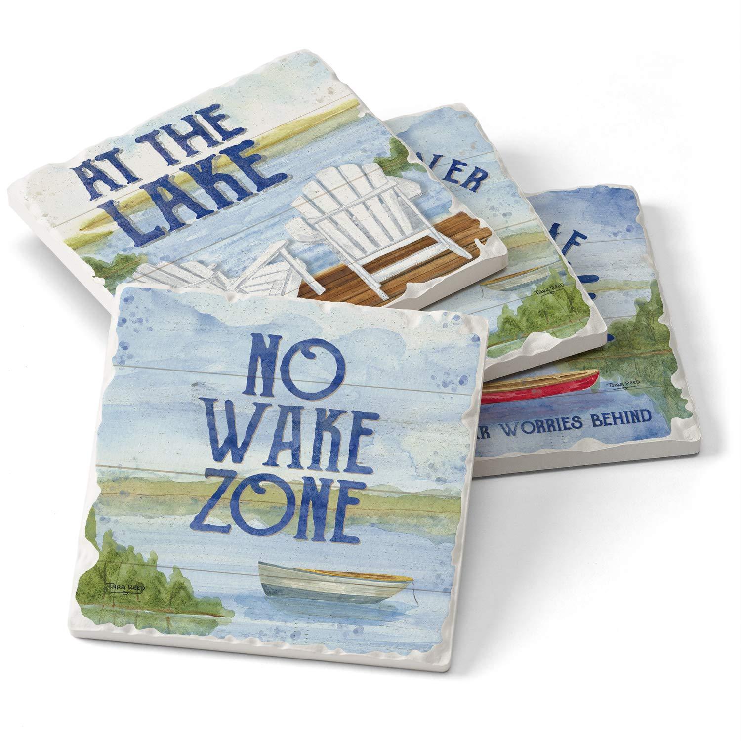CounterArt "Lake Greetings" 4-Pack Absorbent Stone Tumbled Tile Coasters 4" Square
