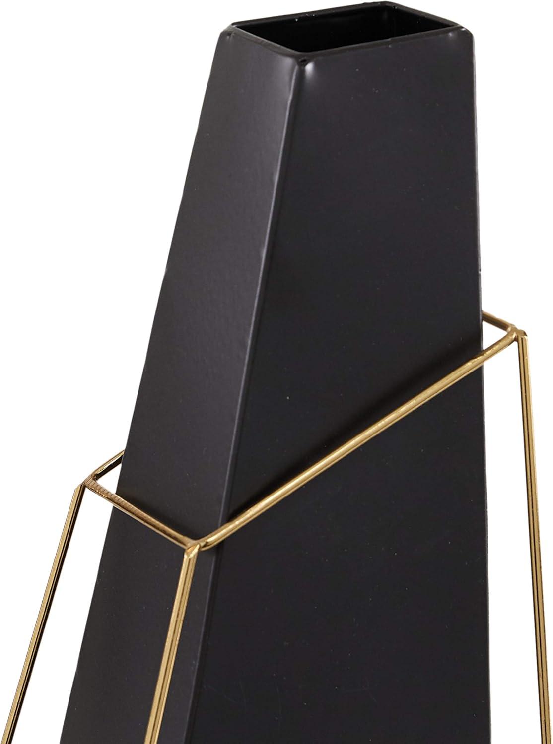 DecMode 10", 12", 14"H Black Metal Vase with Gold Wire Accents, Set of 3