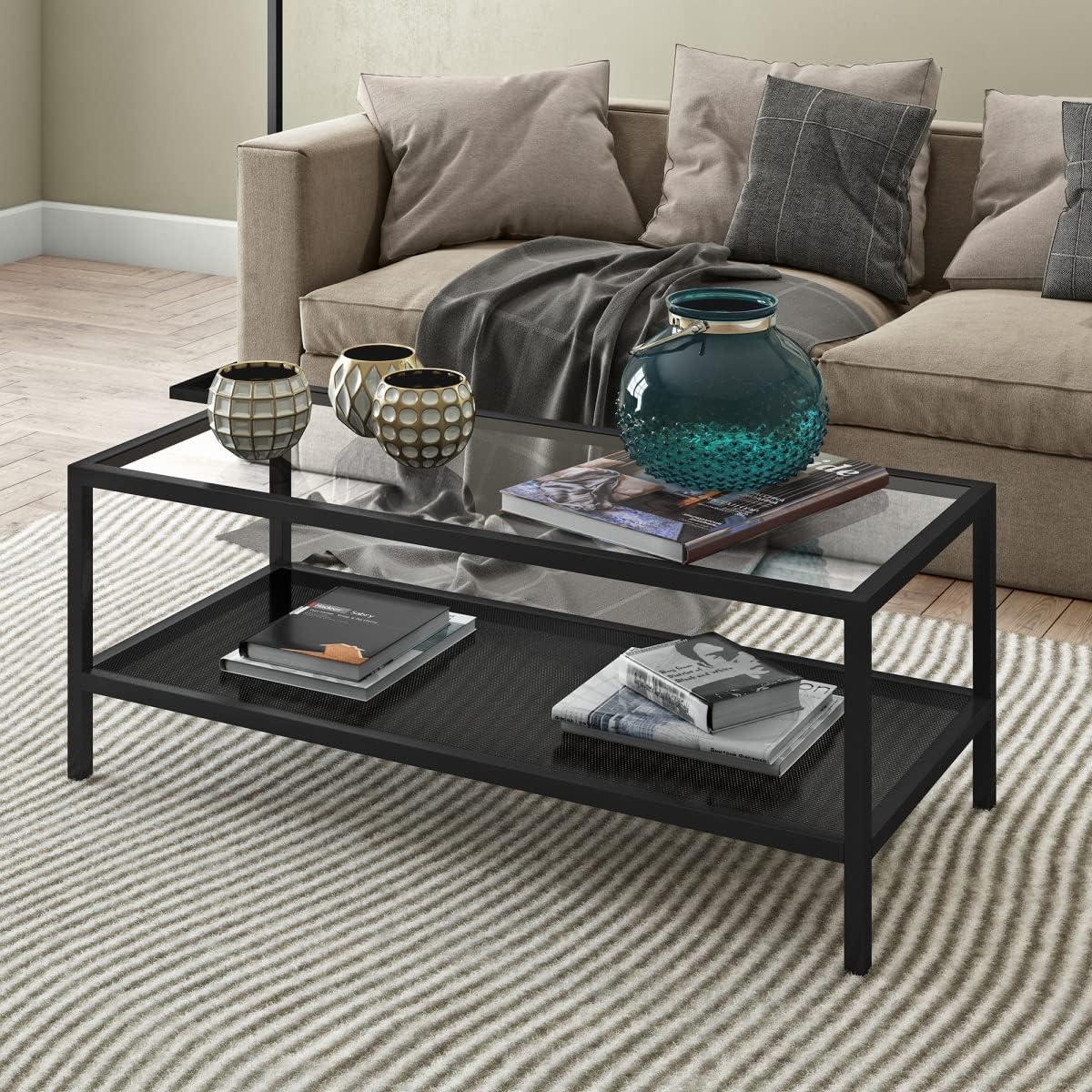 Rigan 45" Blackened Bronze Metal & Glass Rectangular Coffee Table