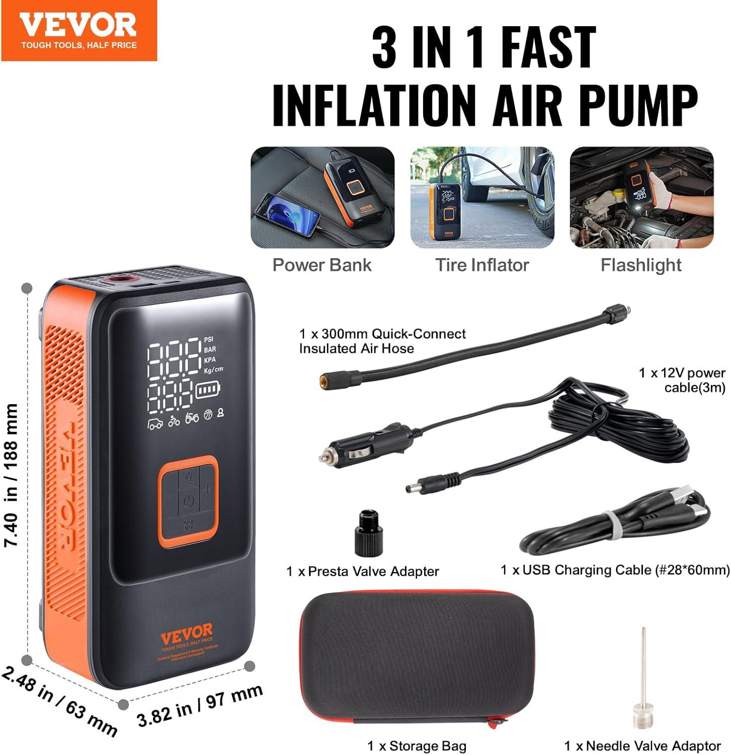 Tire Inflator Air Compressor Dual-Cylinder 12000mAh Rechargeable Pump with LCD Pressure Gauge for Car Motorcycle Bike