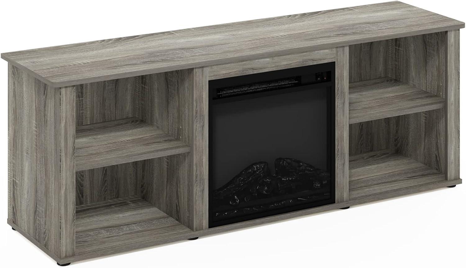 Furinno Montale 60 Inch TV Stand with Fireplace, French Oak Grey