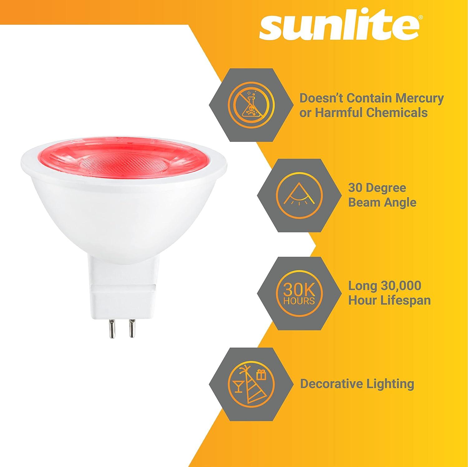 Sunlite 80855 LED MR16 Reflector Spotlight Bulb, 90 Lumens, 3 Watts (25W Halogen Bulb EQ) 12V, GU5.3 Bi-Pin Base, Non-Dimmable, Party Decoration, Holiday Lighting Red Color, 1 Count