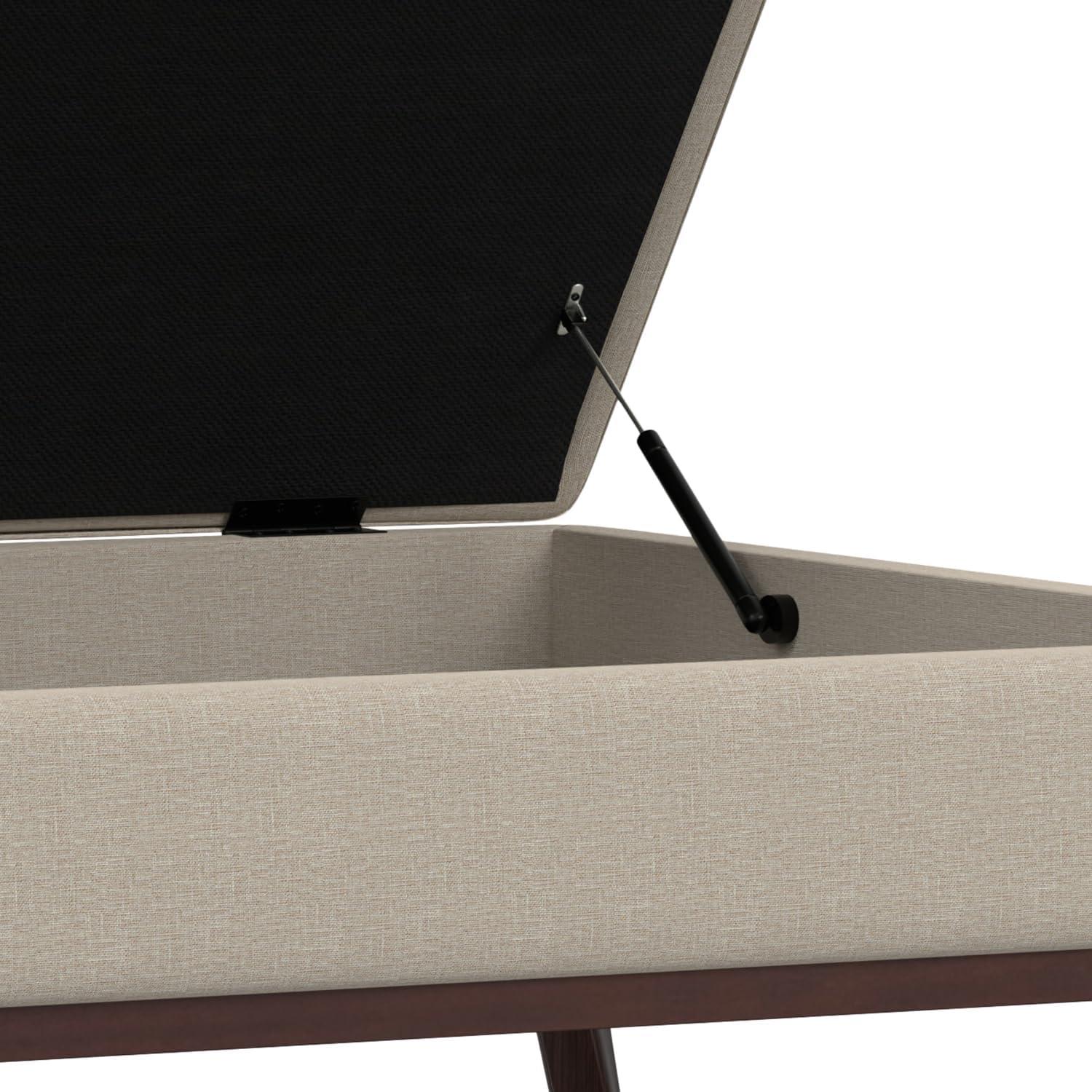 Simpli Home Owen 34"W Upholstered Coffee Table Storage Ottoman with Lift Top and Solid Wood Legs
