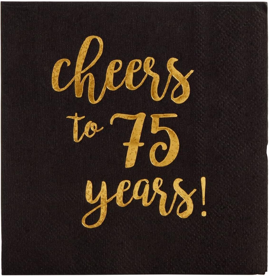 Sparkle and Bash 50 Pack 75 Birthday Party Cocktail Napkins, Cheers to 75 Years (5 x 5 In)