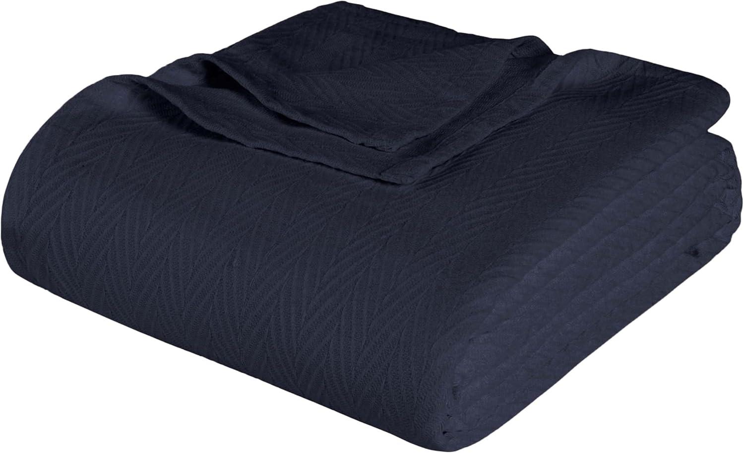 Superior Dobbyweave Knit Cotton Blanket, All Season Bed Blanket, Full/Queen 88" x 100", Navy Blue