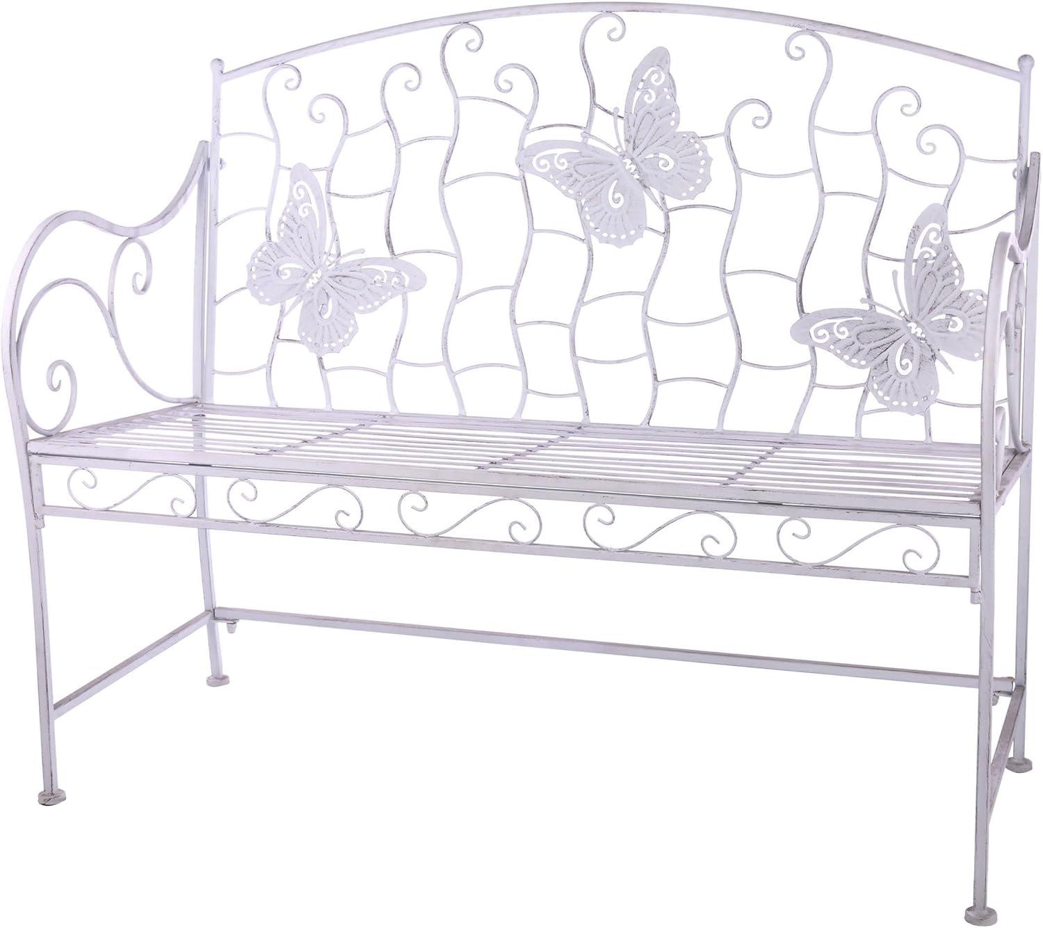 White Metal Butterfly Backrest Garden Bench, 43"