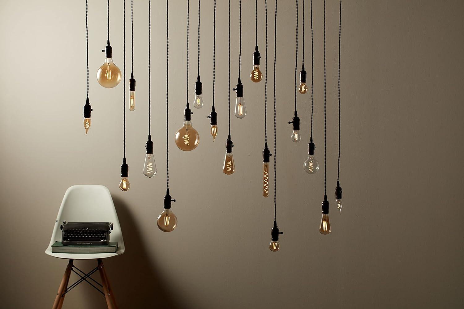 Soft Gold Vintage Glass Pendant Light with Black Cord