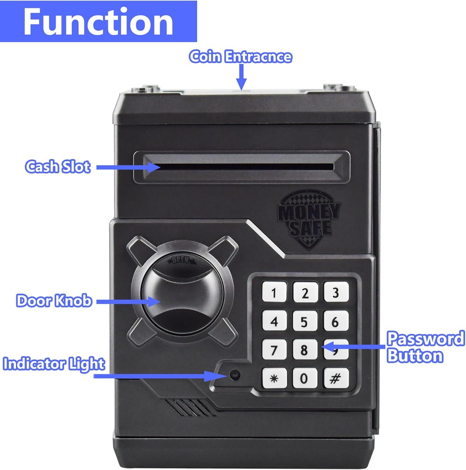 HUSAN Piggy Banks Money Banks for Kids, Electronic Password Code Money Banks ATM Banks Box Coin Bank for Children Boys and Girls (Iron Gray)