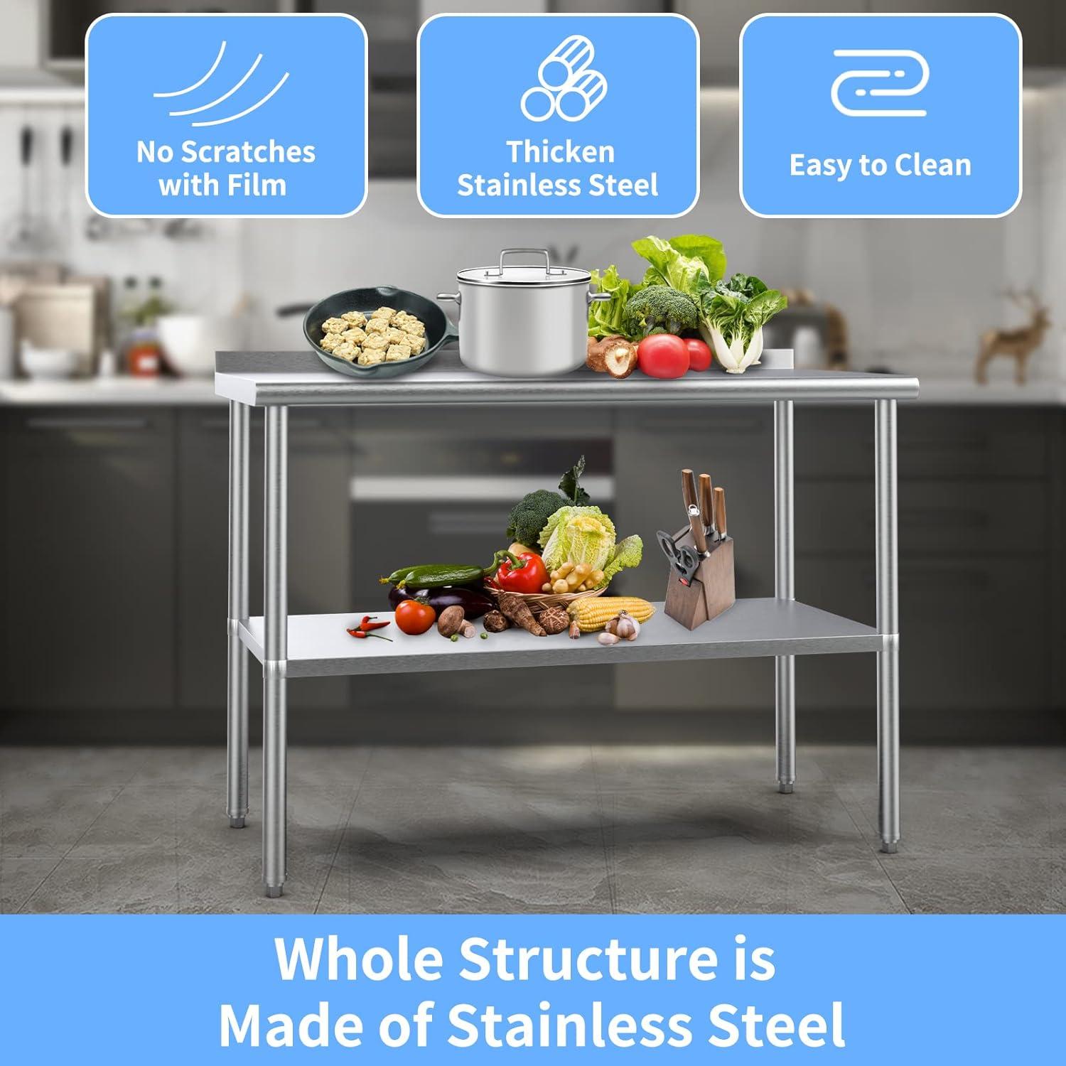 48-Inch Stainless Steel Work Table with Undershelf and Backsplash