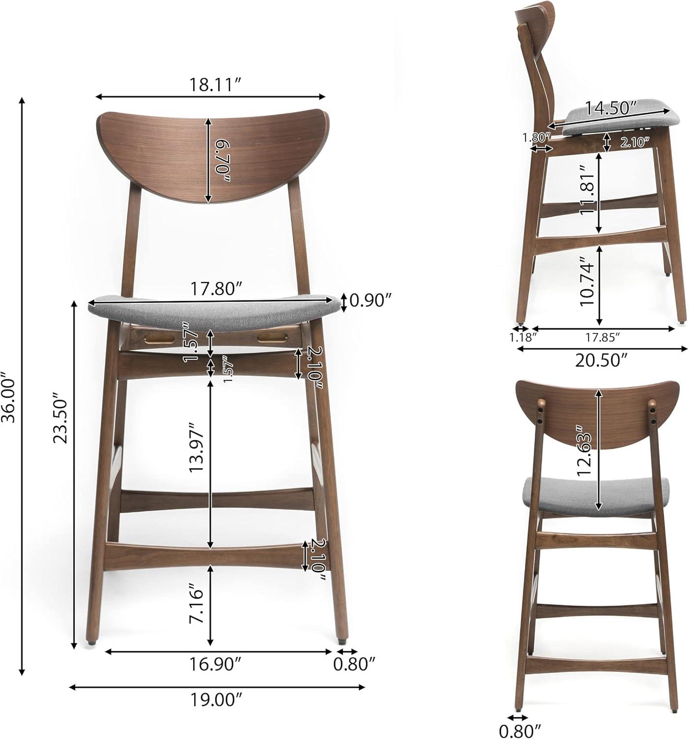 Christopher Knight Home Set of 2 24" Gavin Counter Height Barstool Dark Gray : Upholstered, Rubberwood Legs