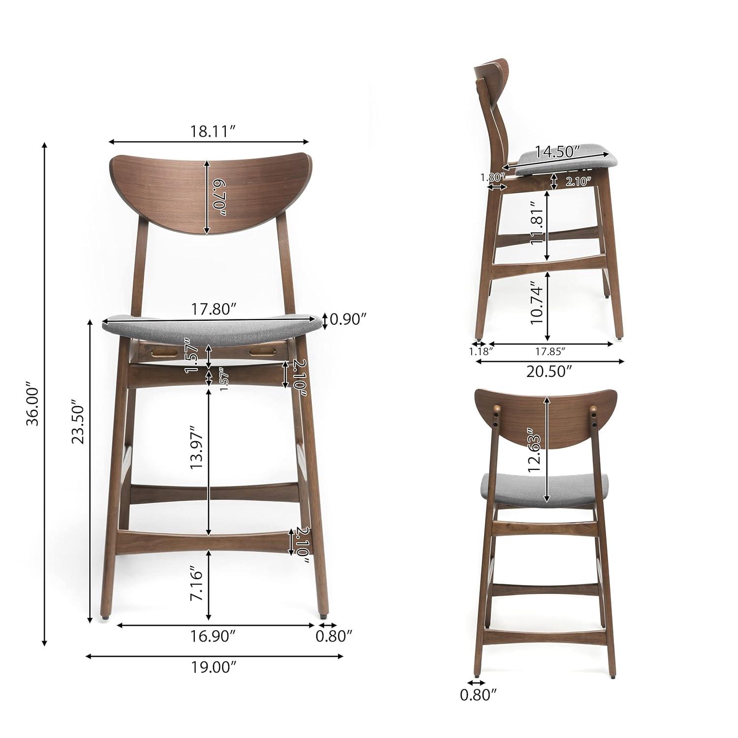 Christopher Knight Home Set of 2 24" Gavin Counter Height Barstool Dark Gray : Upholstered, Rubberwood Legs