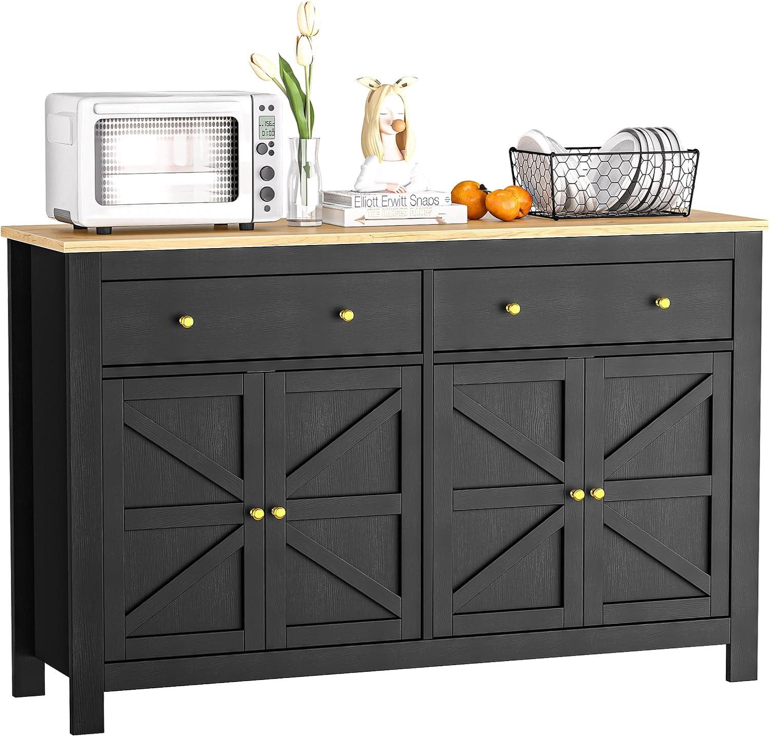 Danolapsi 55" Buffet Sideboard Cabinet with Storage,Double Door Kitchen Cabinet,Modern Farmhouse Coffee Bar Cabinet with Drawers,Wood Buffet Table Dining Room Cabinet for Kitchen,Living Room