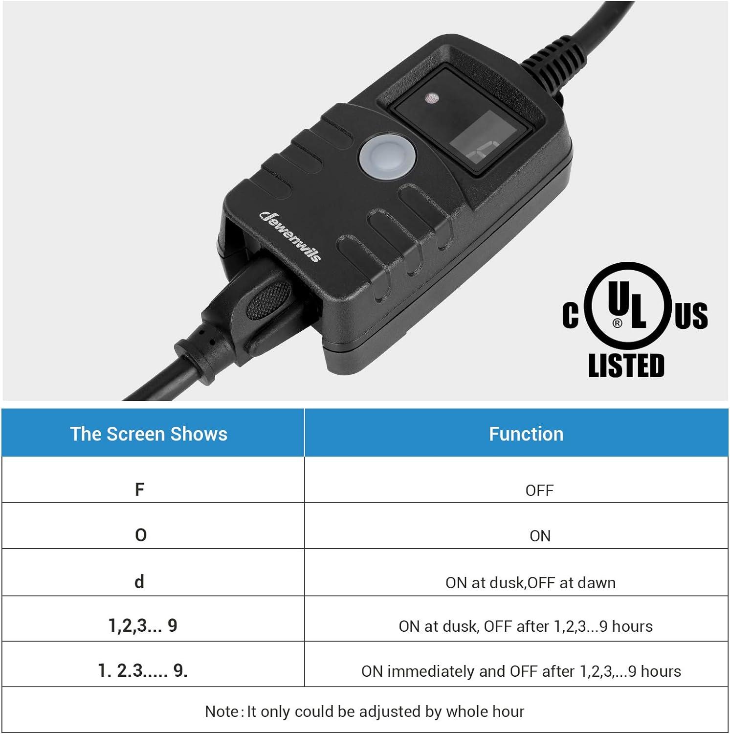 Black Outdoor Waterproof Light Timer with Photocell Sensor