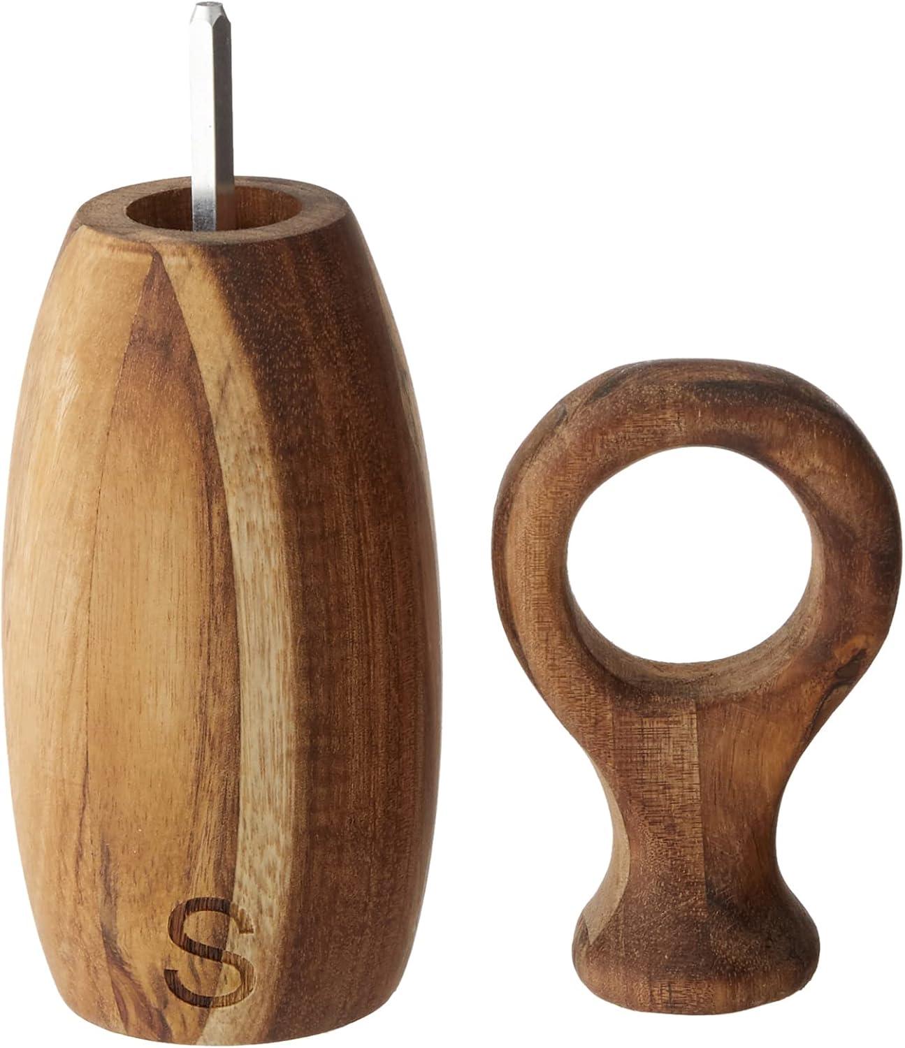 Rustic Acacia Wood Salt & Pepper Shakers with Handles, 8 Inch Set