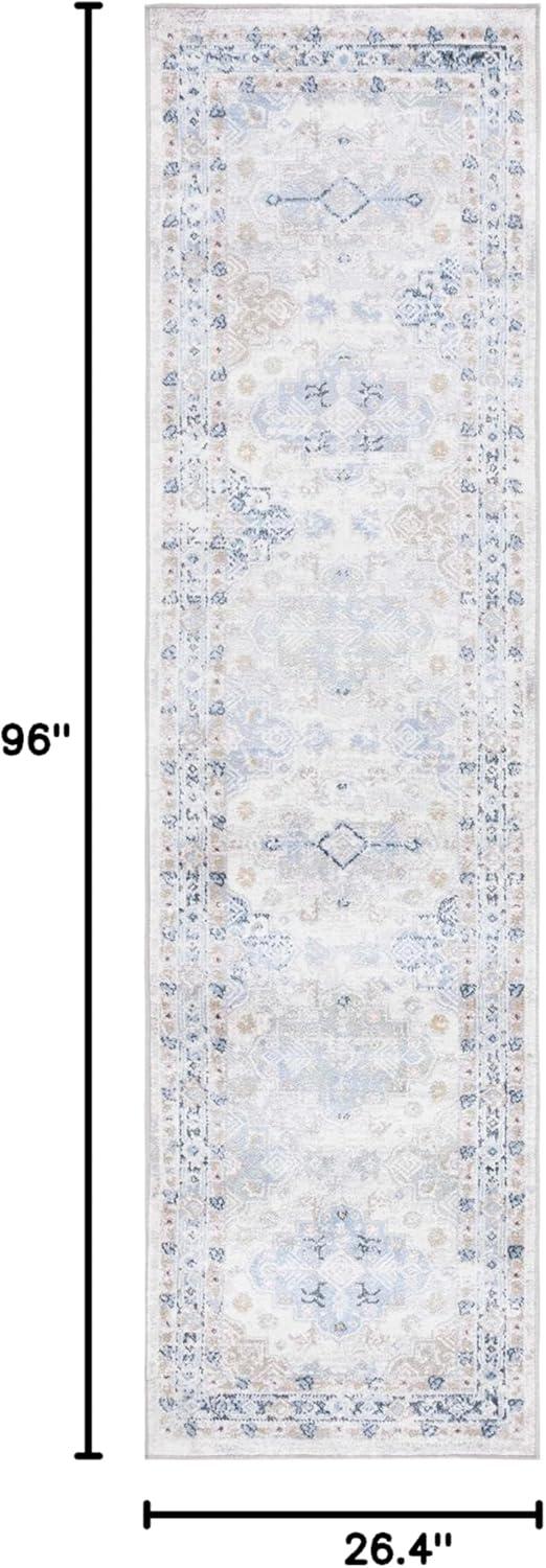 SAFAVIEH Bayside Zoja Oriental Polyester Machine Washable Runner Rug, Grey/Blue, 2'2" x 8'