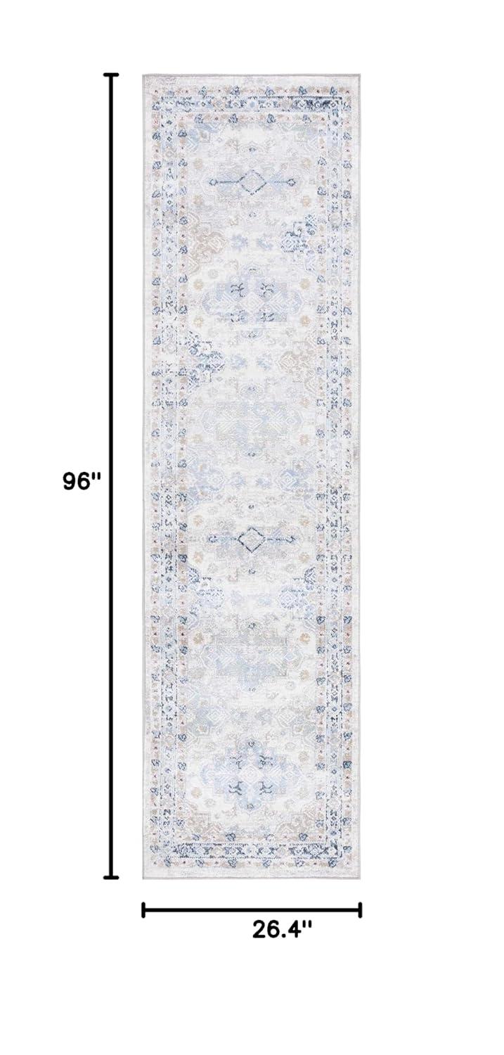 SAFAVIEH Bayside Zoja Oriental Polyester Machine Washable Runner Rug, Grey/Blue, 2'2" x 8'