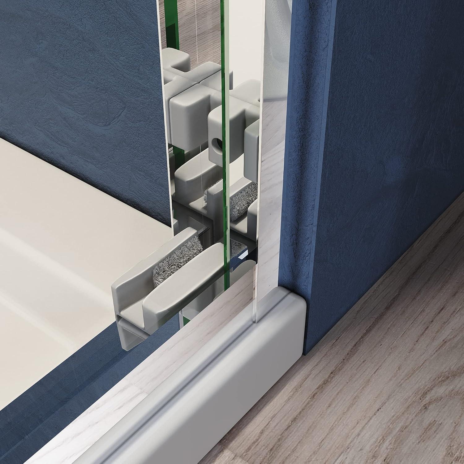 KUNMINGZHUHE Sliding Glass Tub Door 56-60 In. W X 57 In. H, Semi Frameless Double Bathtub Door, Certified Thick Clear Clear Tempered Glass, 304 Stainless Steel Handles. ZH2842-W2269P144318