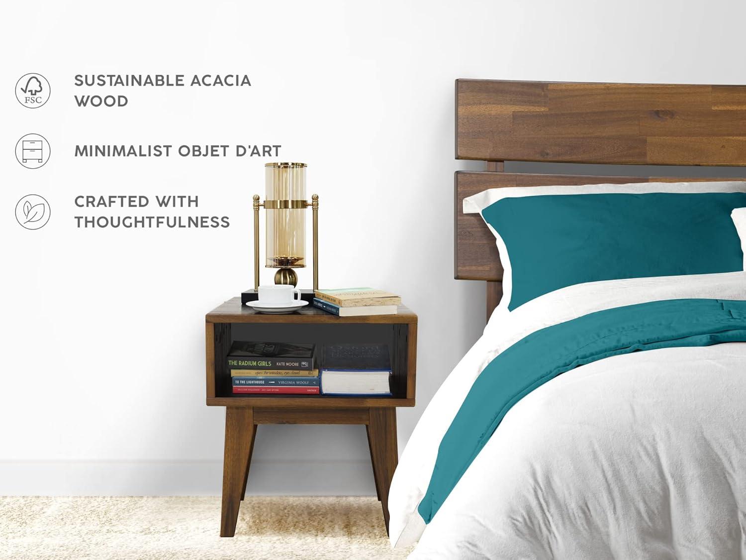 Acacia Aurora Solid wood bed frame & Nightstand - Queen - Walnut