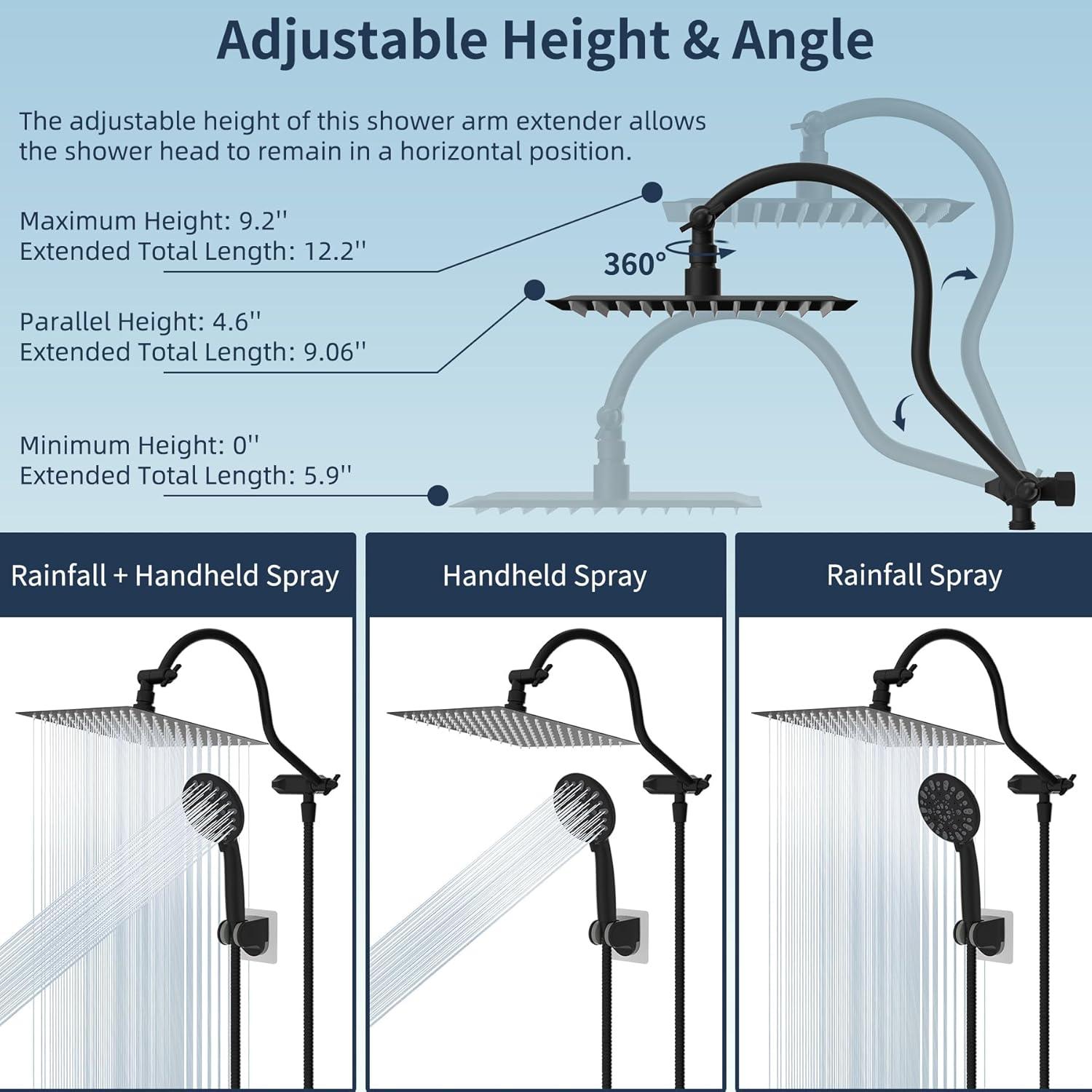 Matte Black 8-Inch Rainfall Shower Head Combo with Handheld