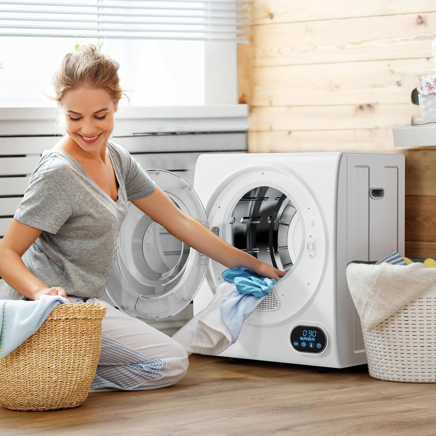 Compact White Portable Front Load Dryer with Stainless Steel Drum