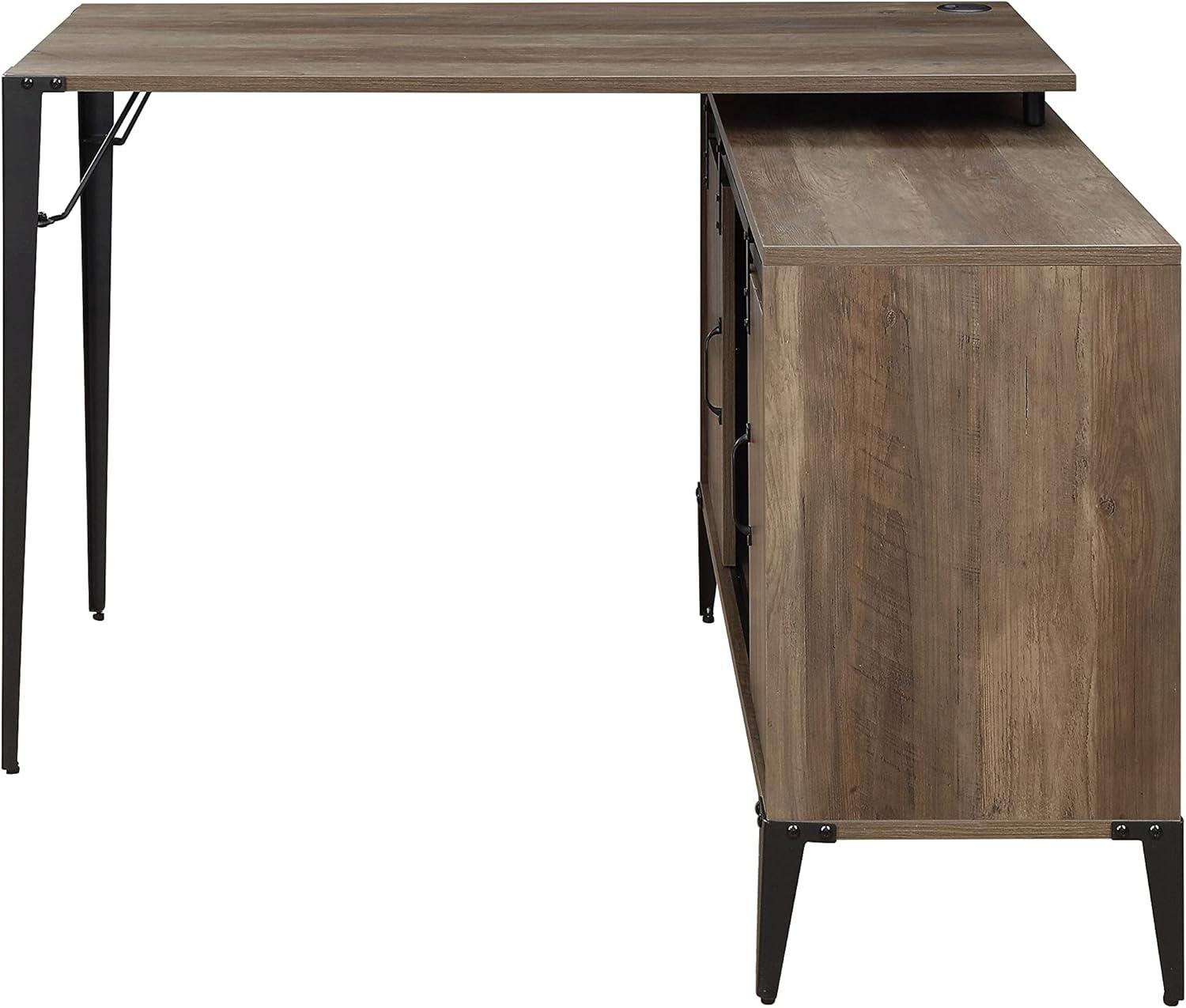 Executive Rustic Oak Corner Desk with USB Port and Filing Cabinet