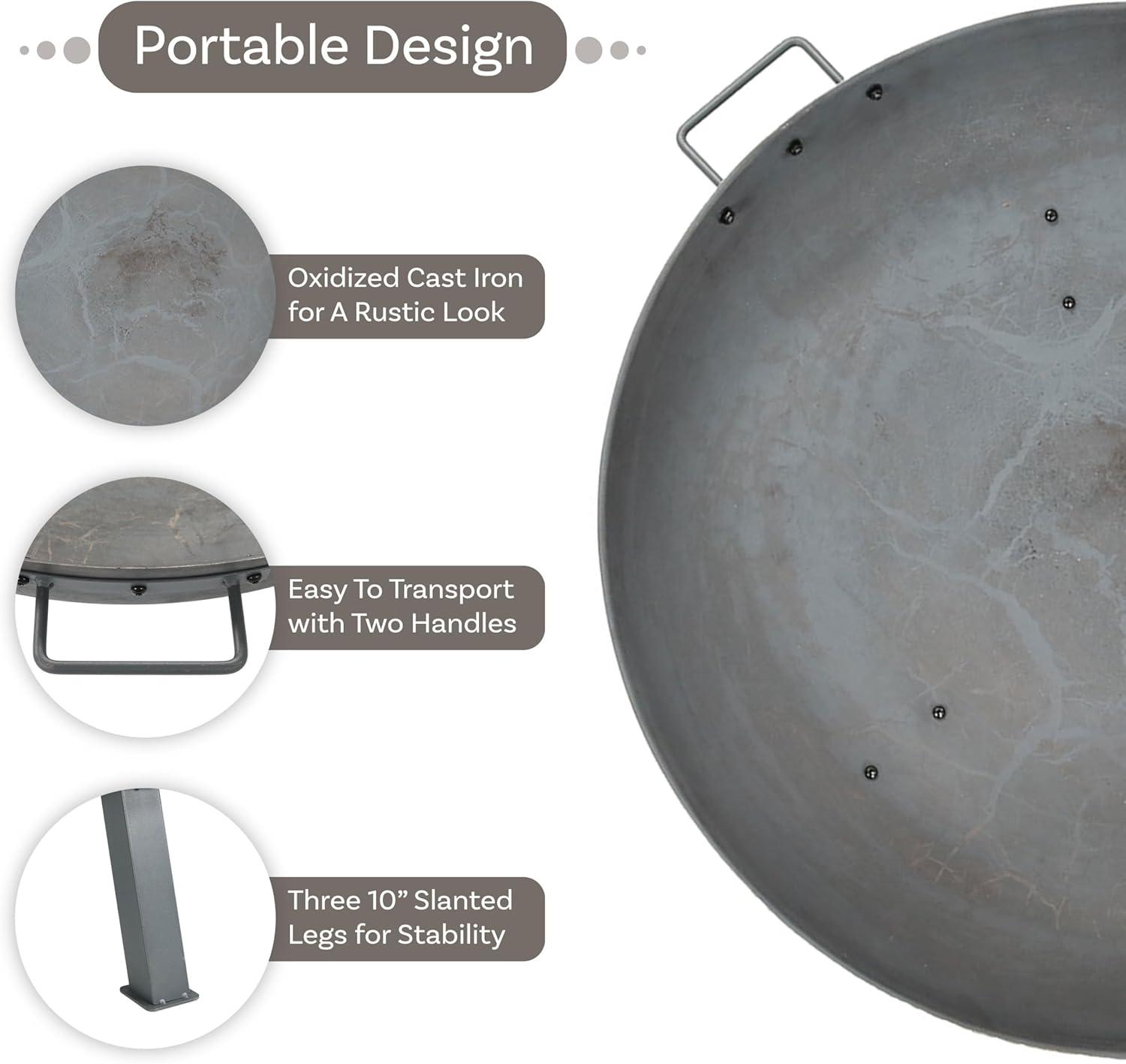 SunnyDaze Decor Union Round Wood-Burning Steel Finish Cast Iron Outdoor Raised Fire Pit Bowl