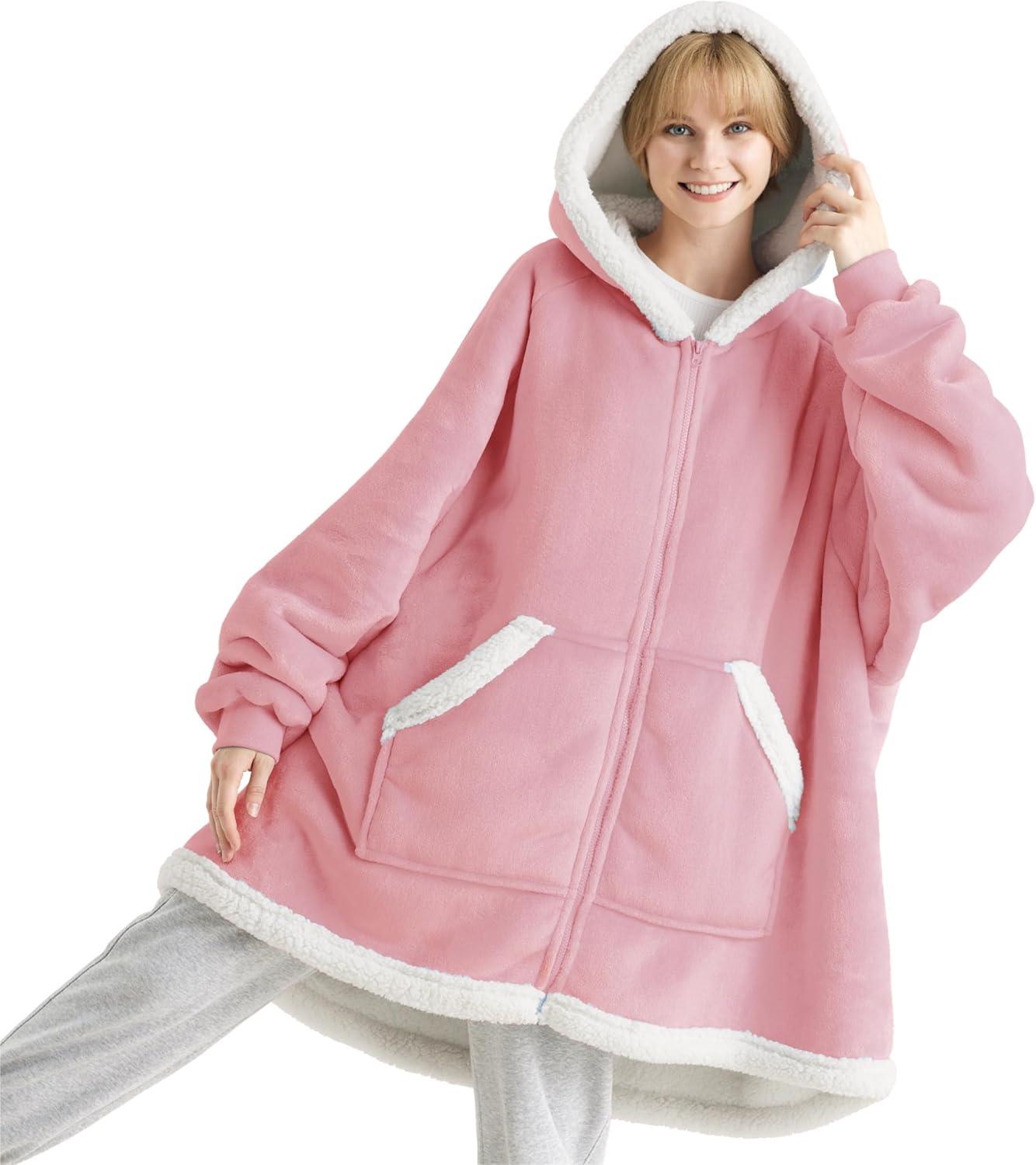 Bedsure Bedsure Blanket Hoodie - Sherpa Wearable Blanket With Zipper As Gifts For Mom Women Girlfriend, Winter Cozy Blanket Jacket