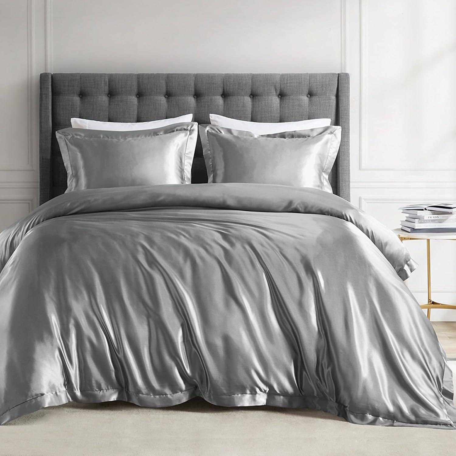 Gray Full Microfiber Satin Luxury Comforter Set