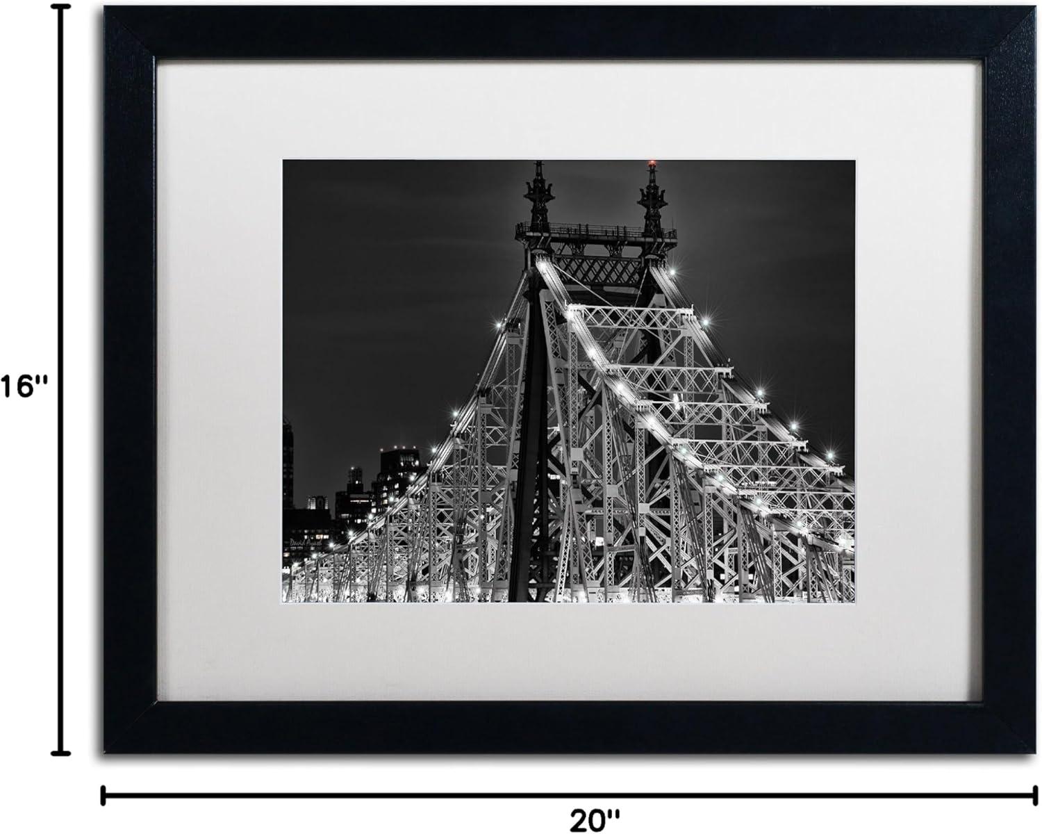 Trademark Fine Art "Queensborough Bridge" Canvas Art by David Ayash, White Matte, Black Frame