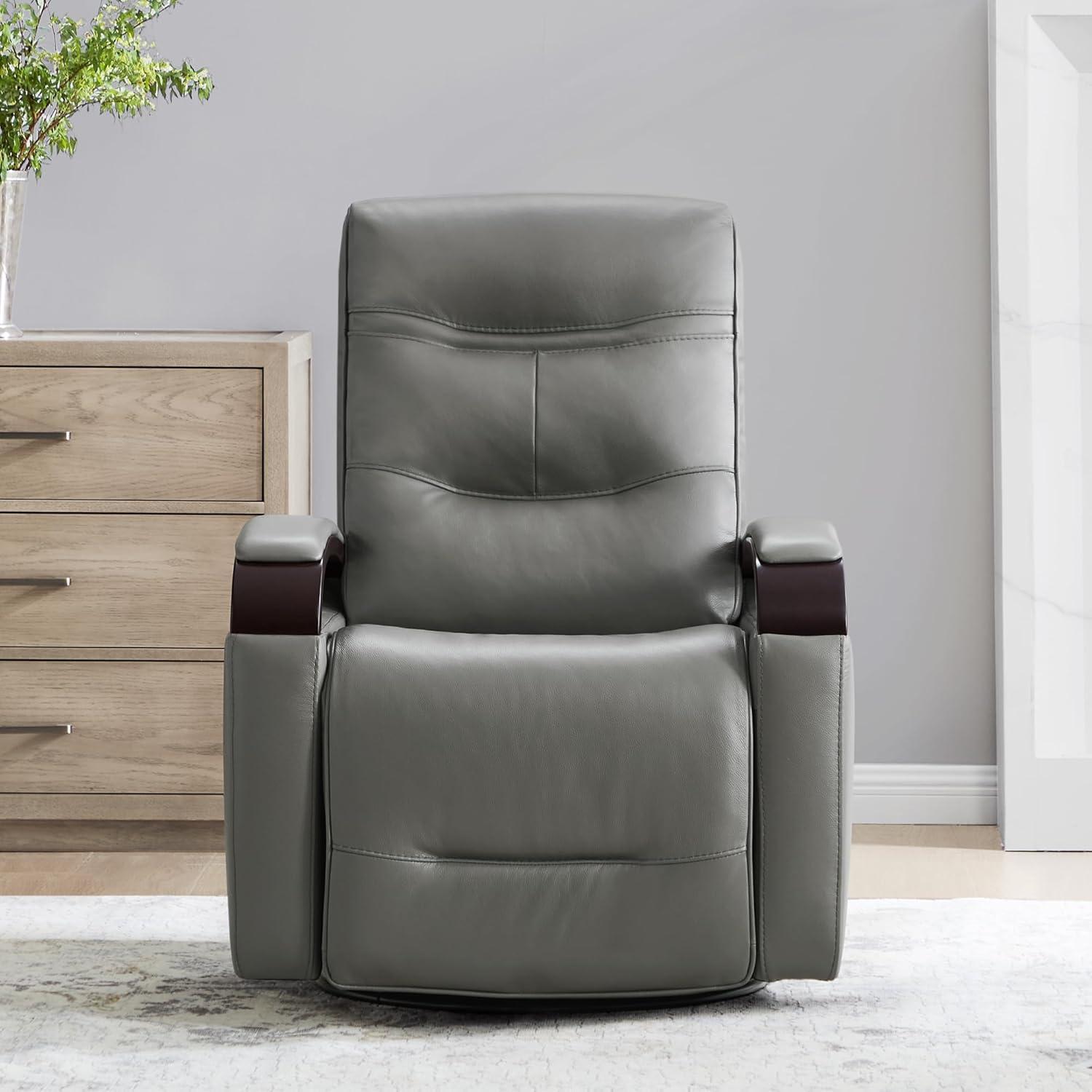 Haze Leather Swivel Recliner with Wooden Armrests