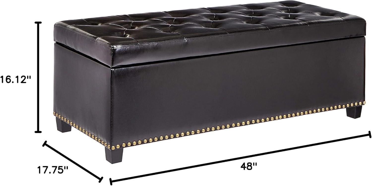 Simpli Home Hamilton 48"W Upholstered Storage Ottoman Bench with Lift-Top Lid, Tufted Design, and Nailhead Trim