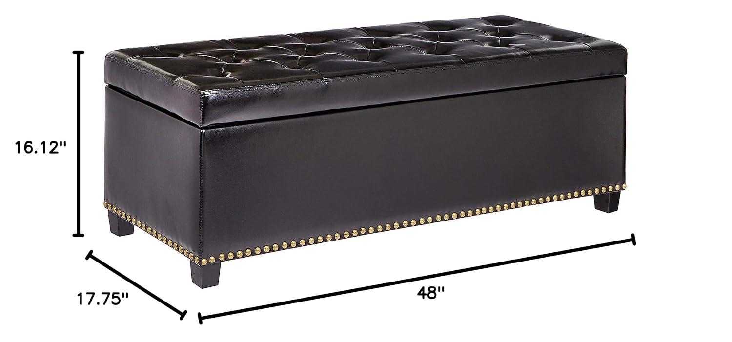 Simpli Home Hamilton 48"W Upholstered Storage Ottoman Bench with Lift-Top Lid, Tufted Design, and Nailhead Trim
