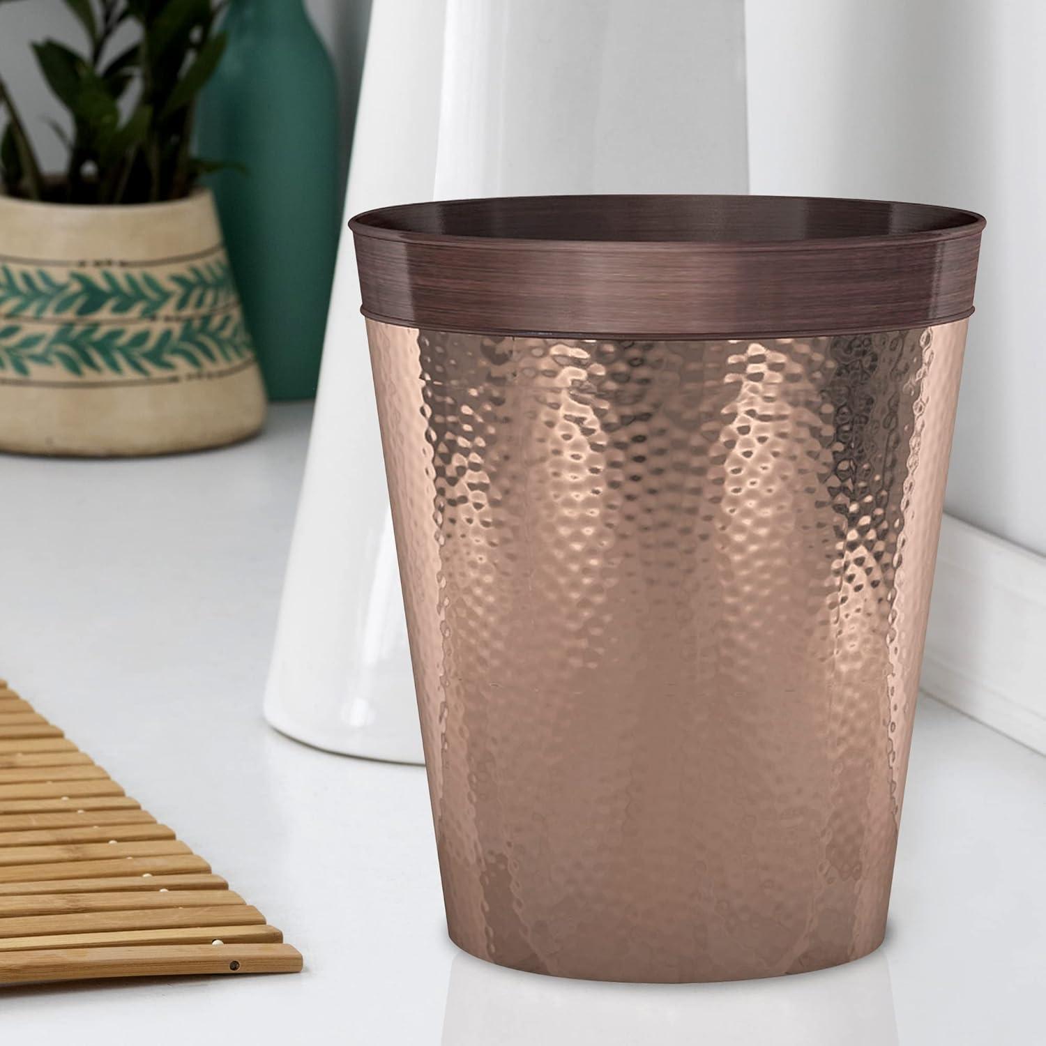 Copper and Oil Rubbed Stainless Steel Round Bathroom Wastebasket