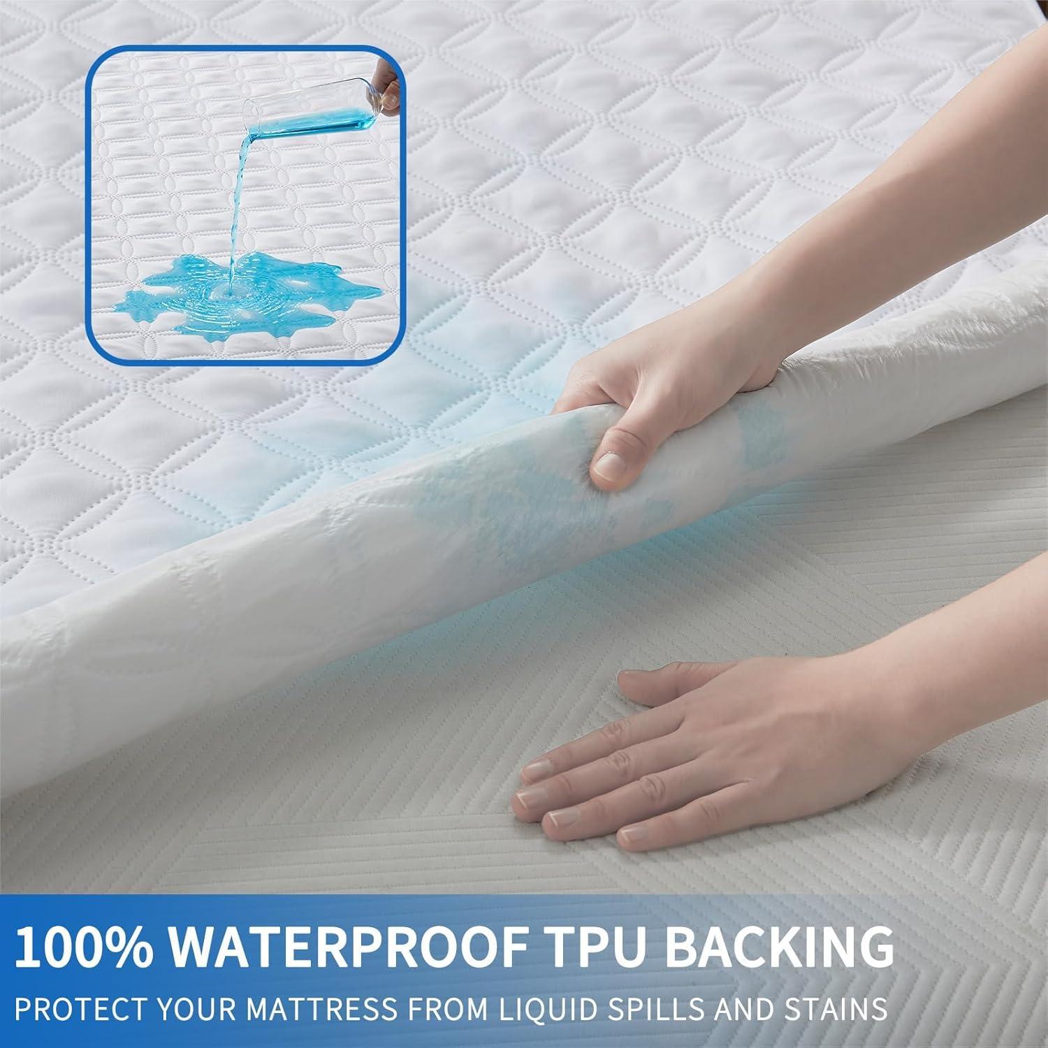 2 Pack Waterproof Mattress Protector, Twin Size Mattress Pad with Deep Pocket Fitted Up to 6-15 inches, Soft Noiseless Single Bed Mattress Cover for Bedroom, Dorm Room