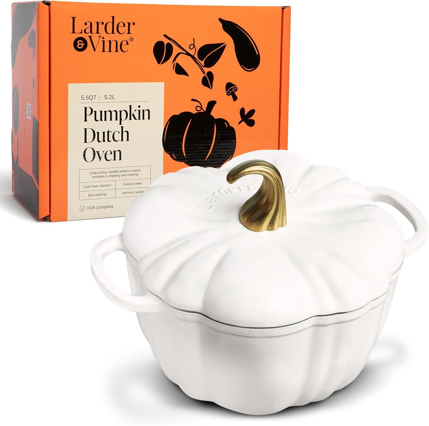 Larder & Vine 5.5 Qt Enameled Cast Iron Pumpkin Dutch Oven with Lid