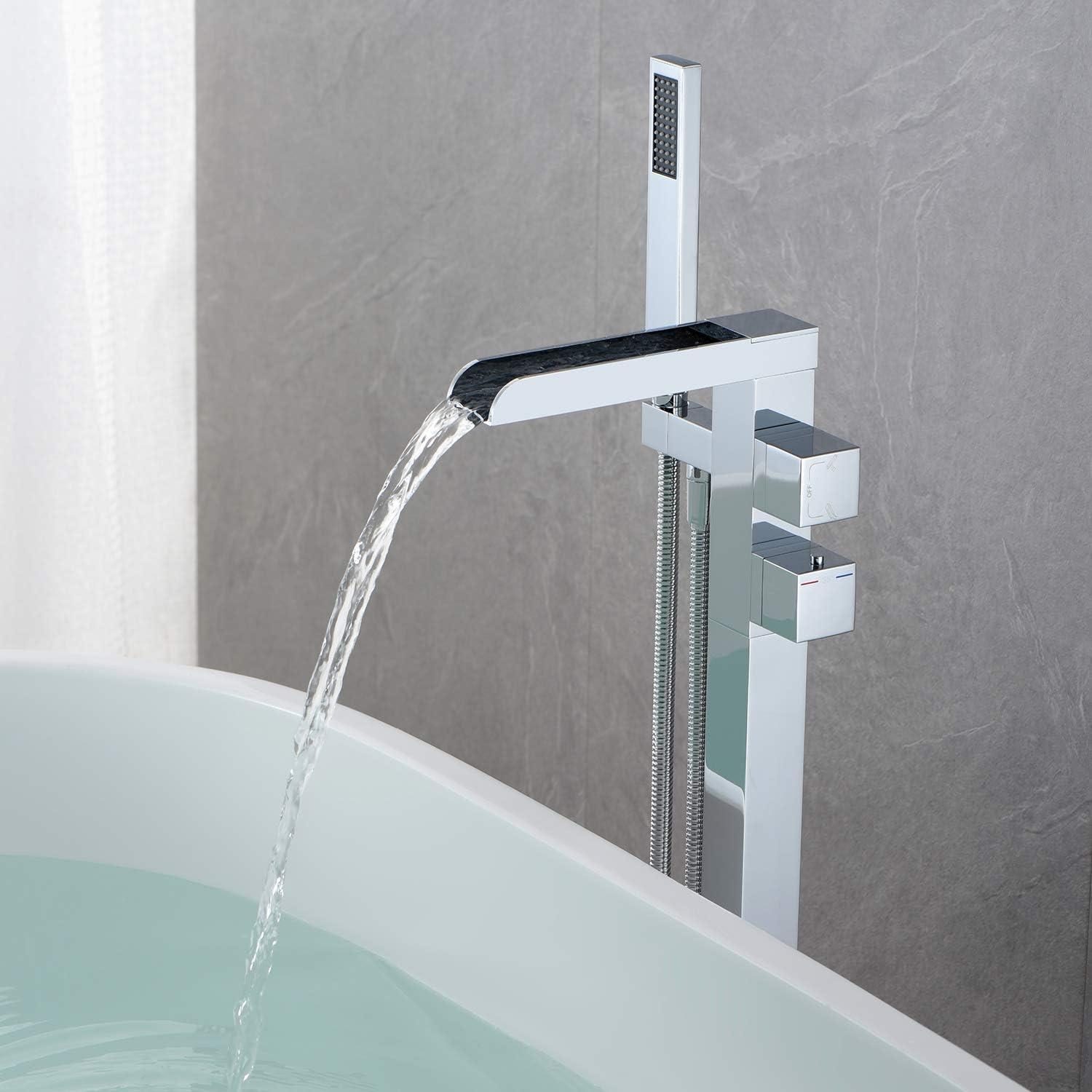 Chrome Freestanding Waterfall Tub Filler with Hand Shower