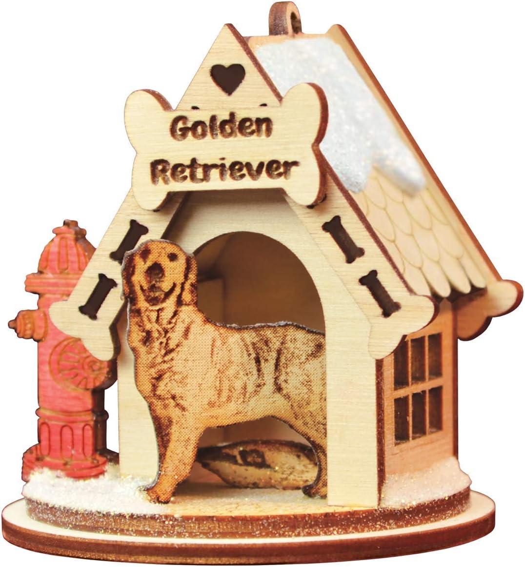 Old World Christmas K-9 Cottage Wooden Doghouse Ornament for Christmas Tree, Golden Retriever