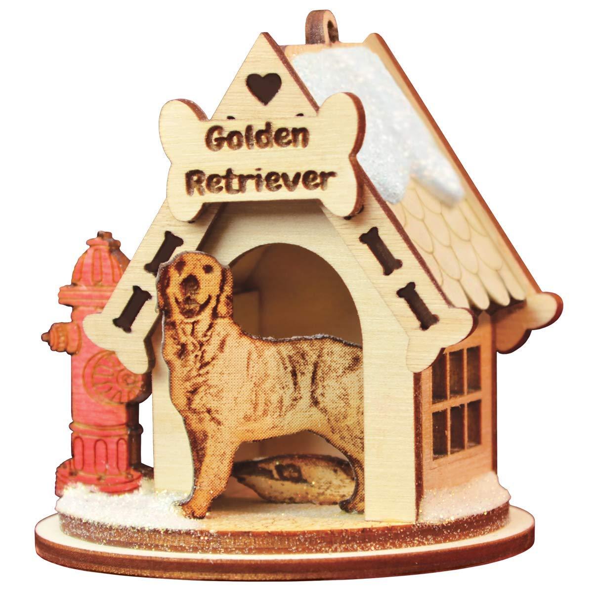 Old World Christmas K-9 Cottage Wooden Doghouse Ornament for Christmas Tree, Golden Retriever