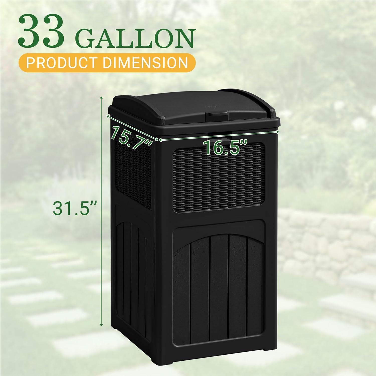 Black 33 Gallon Resin Outdoor Trash Can with Lid