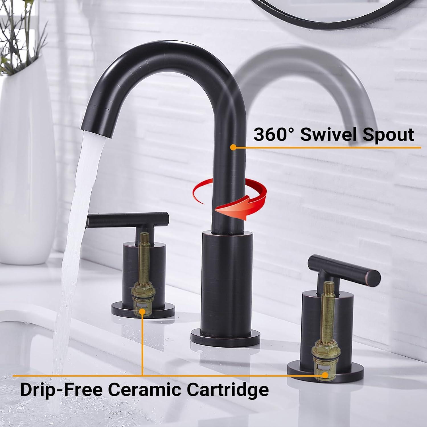 Oil Rubbed Bronze 8-Inch Widespread Double Handle Bathroom Faucet