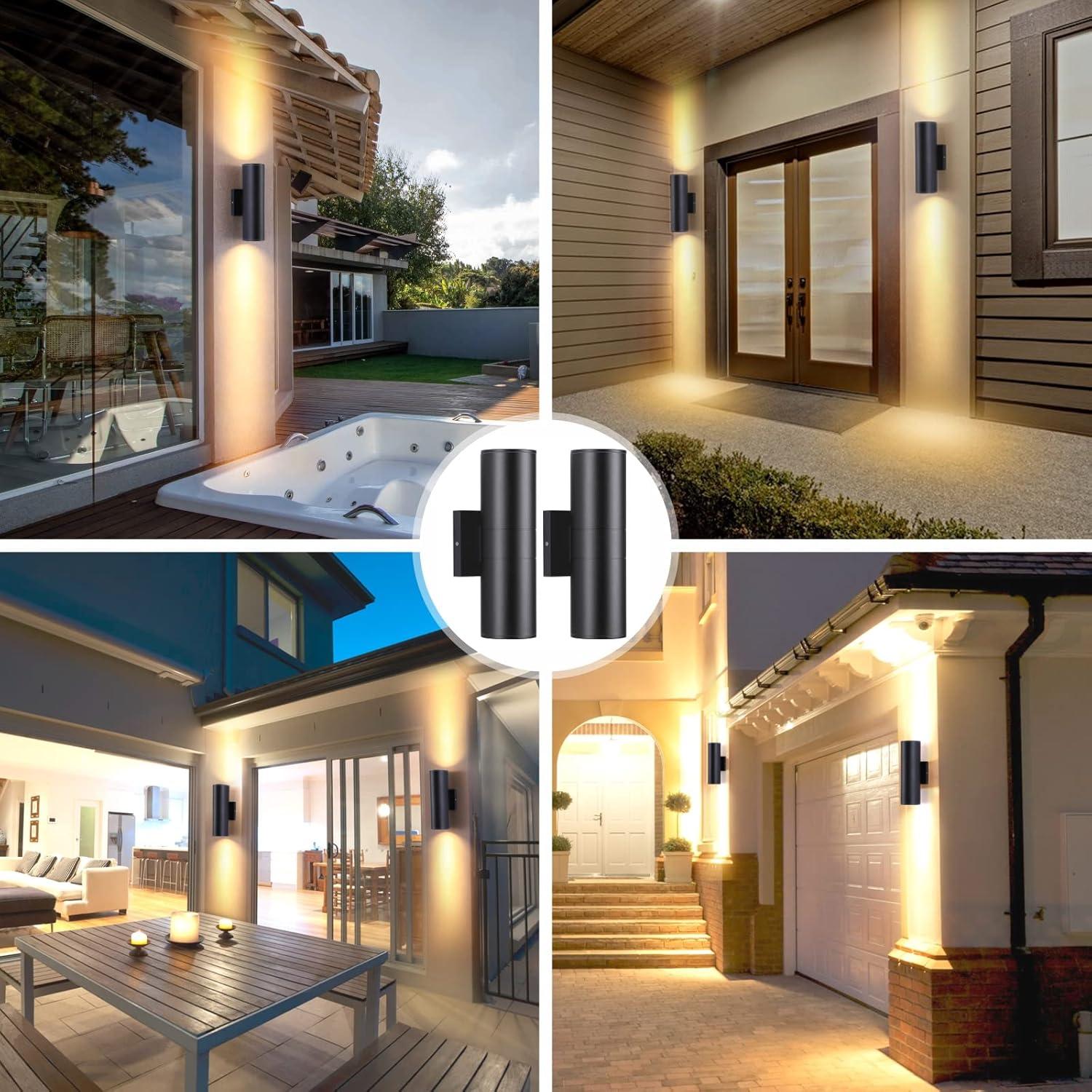 Outdoor Wall Lights 2 Packs, Integrated LED Cylinder Up Down 12W 2700K Modern Aluminum Light, Waterproof Exterior Light for Porch Patio Door