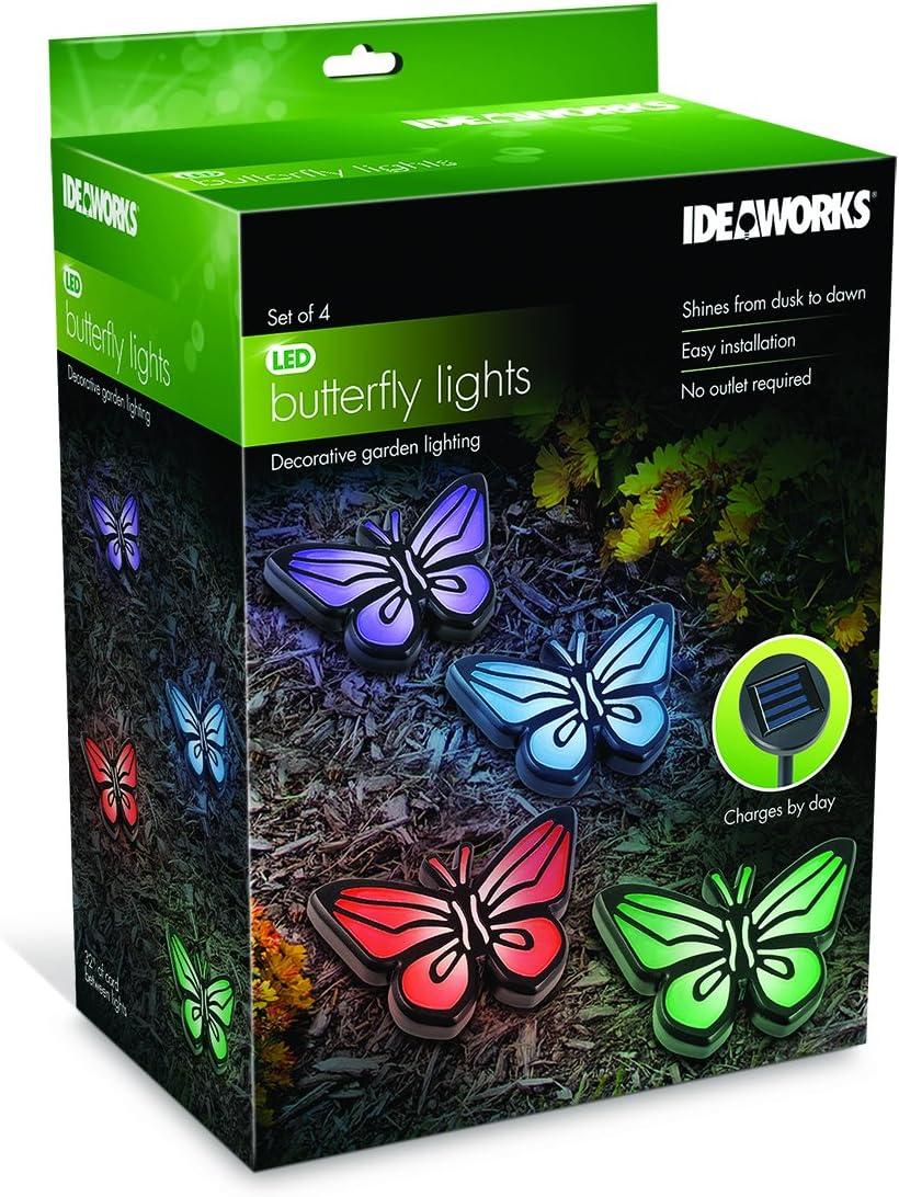 Ideaworks-LED Butterfly Lights-Sets of 4-Solar Powered-Automatically Turns On at Dusk & Off at Dawn-Space Each Light up to 32”-Easy Installation
