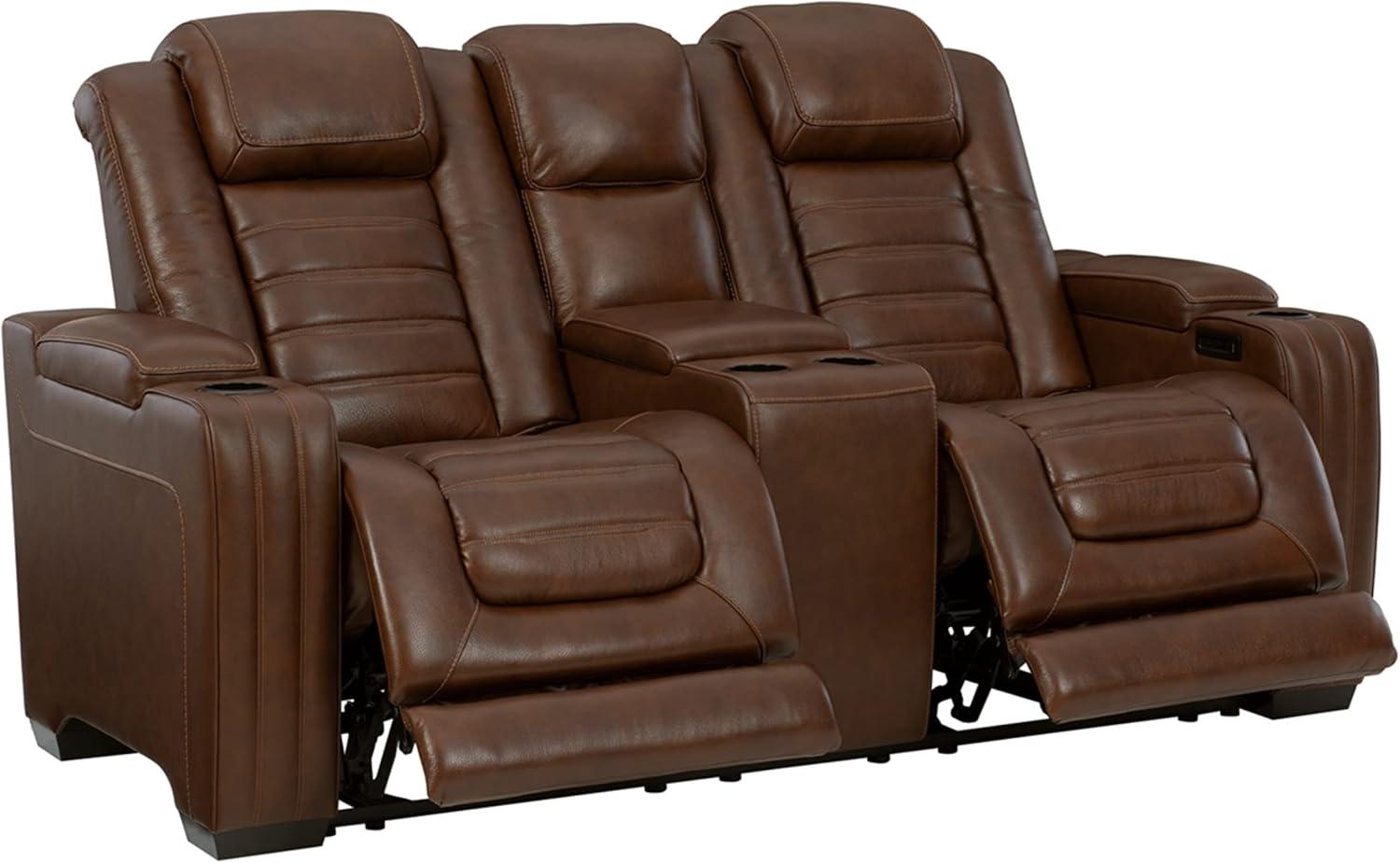 Ashley Furniture Backtrack Leather Power Reclining Loveseat in Chocolate