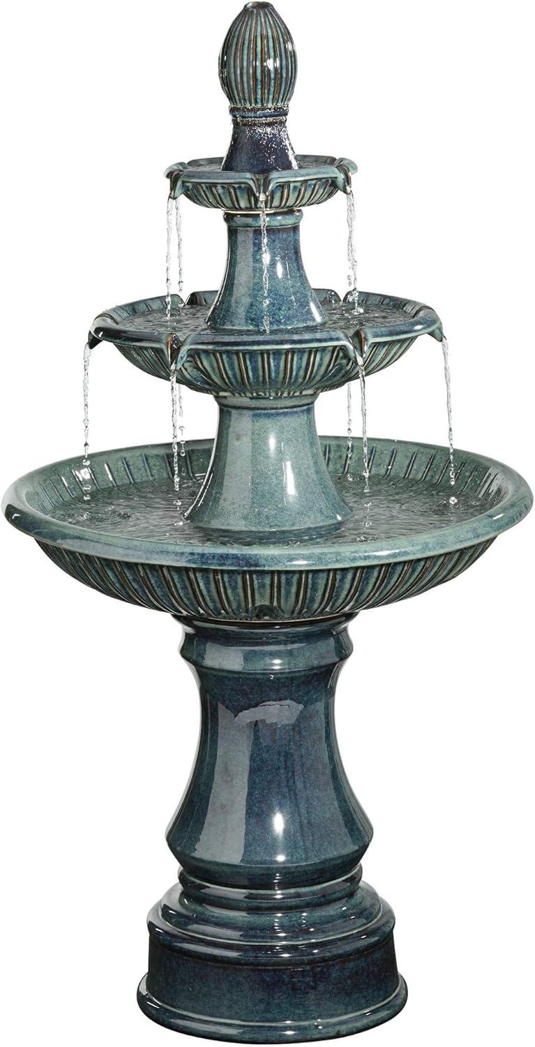 John Timberland Outdoor Floor Water Fountain with Light LED 46" High Three Tier for Yard Garden Patio Deck Home