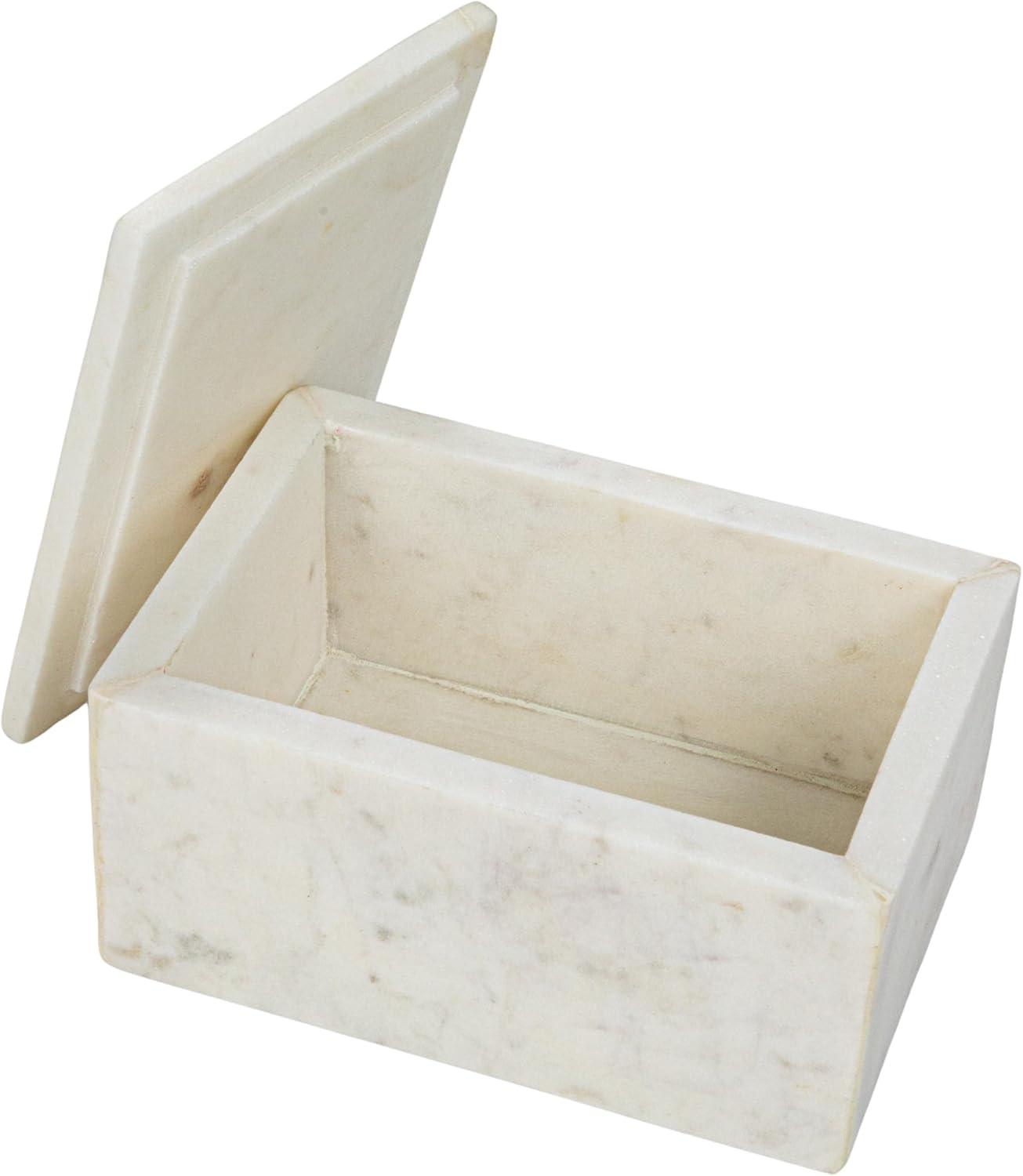 White Rectangular Marble Storage Box with Lid