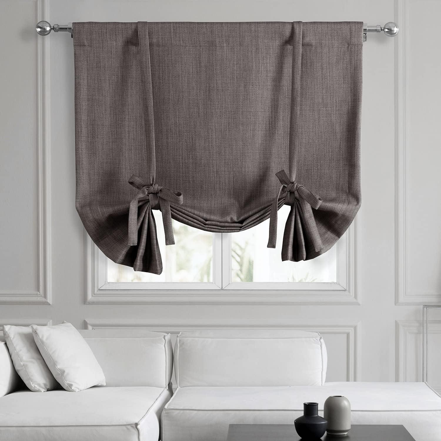 Exclusive Fabrics  Faux Linen Room Darkening Tie-Up Window Shade (1 Panel) 46 X 63 - Mink