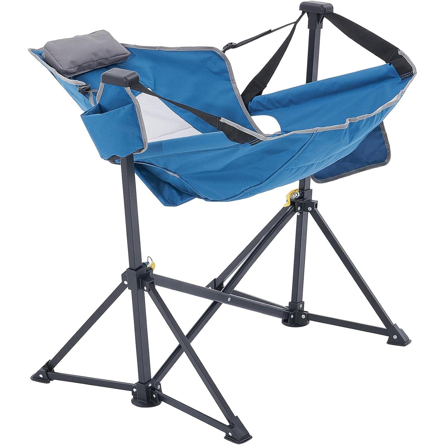 Black and Gray Mesh Reclining Camping Hammock Chair with Cup Holder