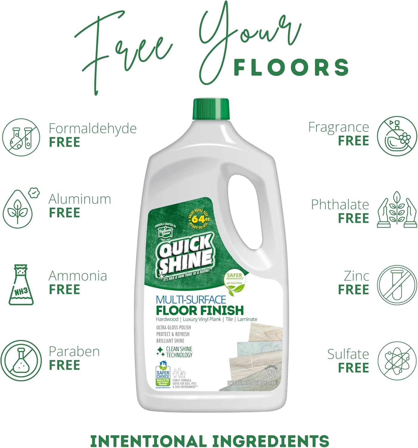 Quick Shine Multi-Surface Floor Finish & Polish, PFAS-Free Formula, 64 fl oz