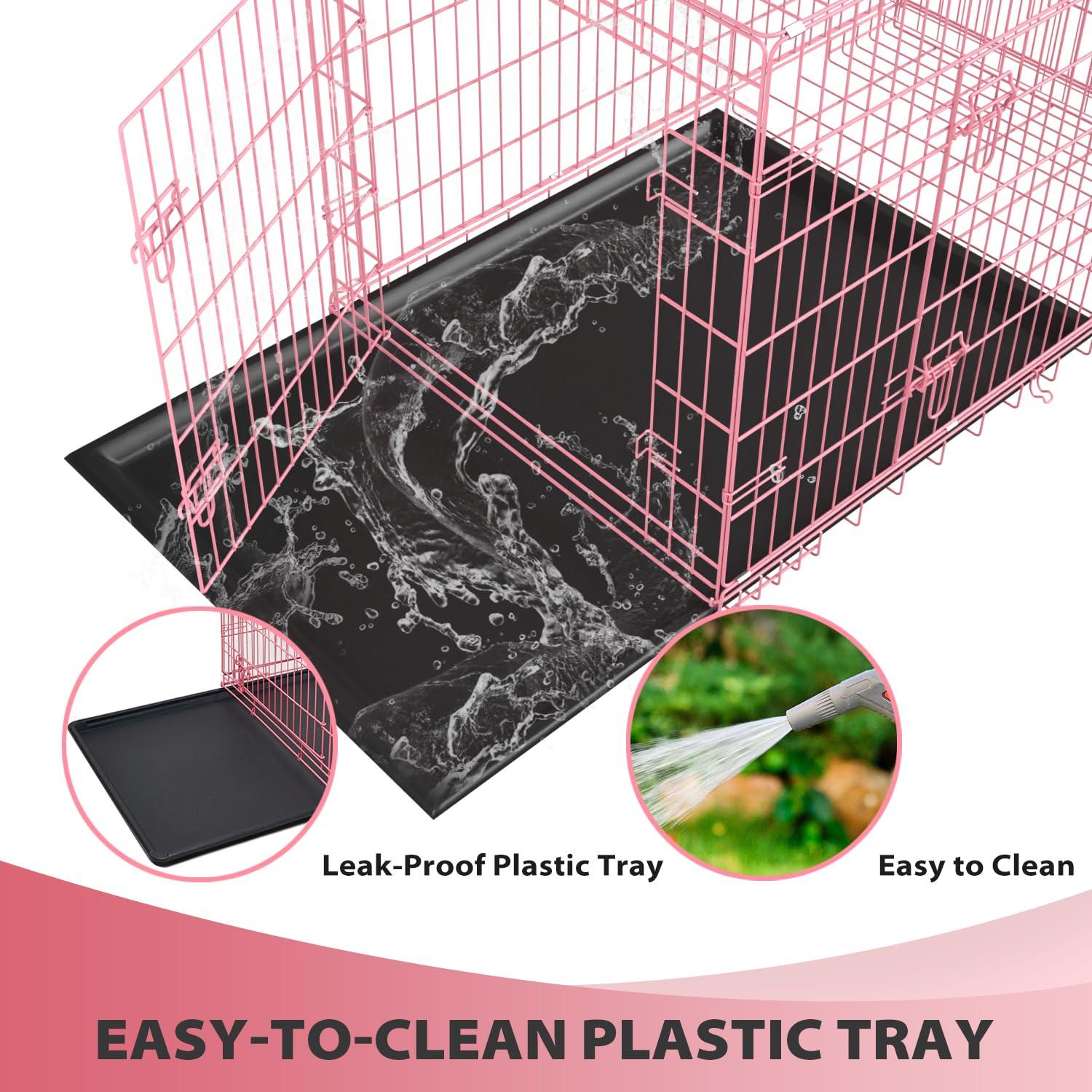 FDW 36 Inch Dog Crates for Large Dogs Folding Mental Wire Crates Dog Kennels Pet Dog Cage Crate with Double-Door Removable Tray and Handle,Pink