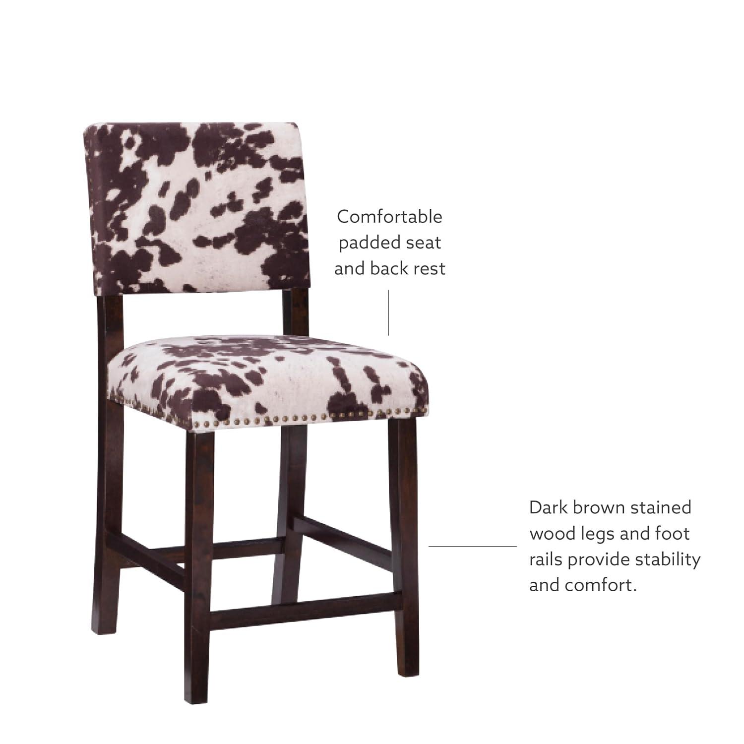 Linon 24" Corey Microfiber Upholstery Counter Height Barstool Cow print : Farmhouse Style, Wood Frame, Footrest